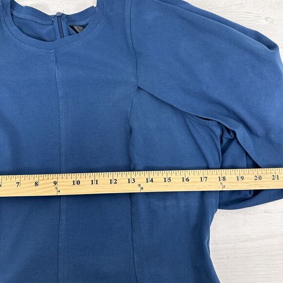 eShakti Midi Dress Size M Blue Fit Flare Asymmetric Puff Sleeve Jersey Cotton - Picture 12 of 14